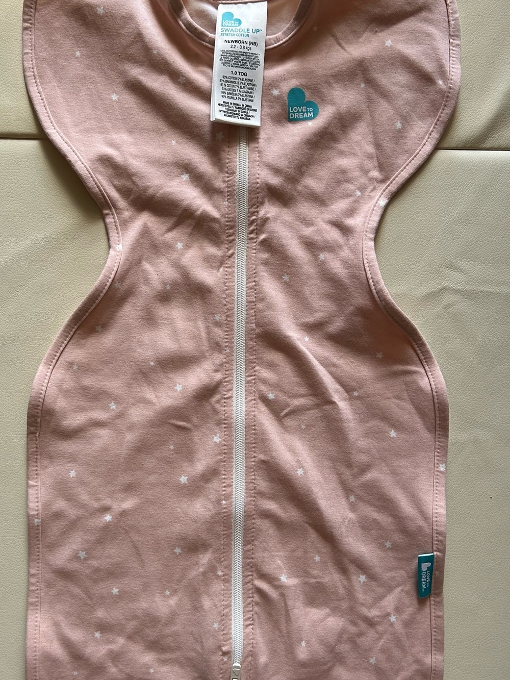 Love to Dream Blush Pink Star Zip Swaddle